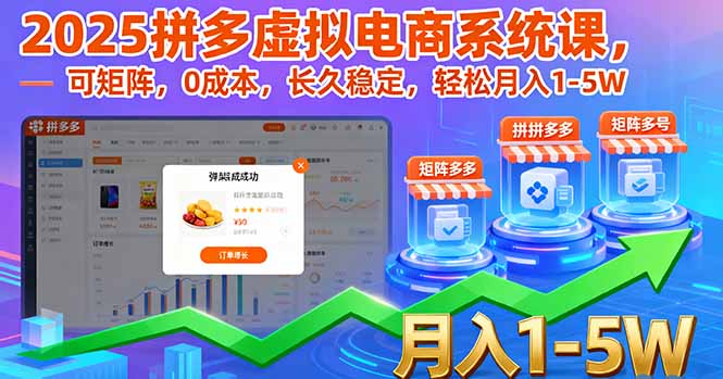 2025拼多多虚拟电商系统课，可矩阵，0成本，长久稳定，轻松月入1-5W-余宽网创