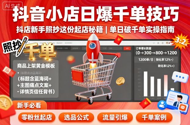 抖音小店日爆千单技巧，抖店新手照抄这份起店秘籍，单日破千单-余宽网创
