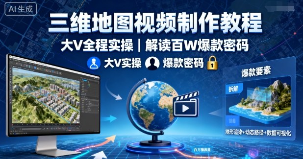 三维地图视频制作教程，大V全程实操，解读百W爆款密码-余宽网创