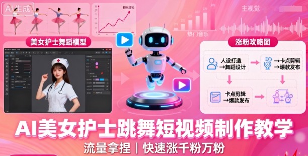 AI美女护士跳舞短视频制作教学，流量拿捏，快速涨千粉万粉【提示词+视频教程】-余宽网创