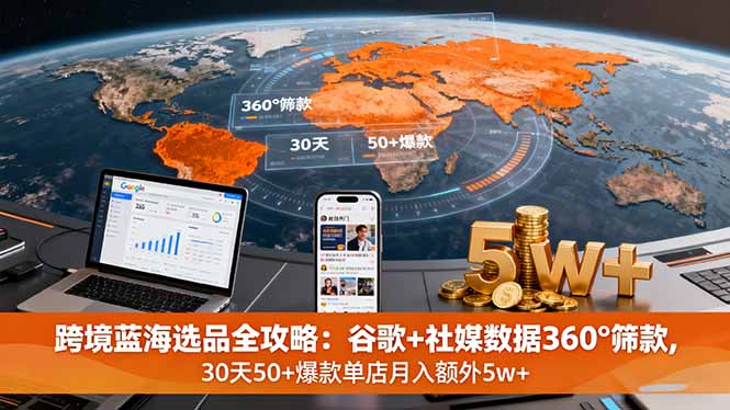 跨境蓝海选品全攻略：谷歌+社媒数据360°筛款,30天50+爆款单店月入额外5w+-余宽网创