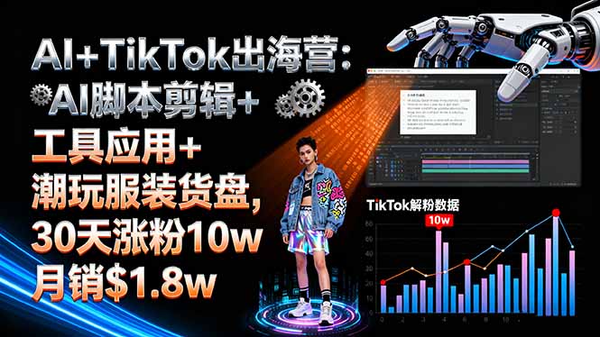 AI+TikTok出海营:AI脚本剪辑+工具应用+潮玩服装货盘,30天涨粉10w月销$1.8w-余宽网创