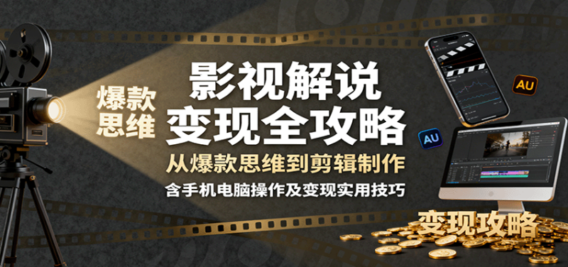 影视解说变现全攻略:从爆款思维到剪辑制作,含手机电脑操作及变现实用技巧-余宽网创