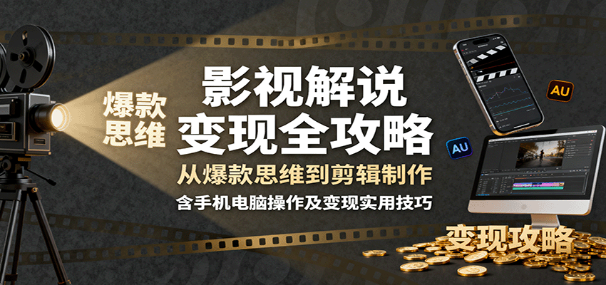 影视解说变现全攻略：从爆款思维到剪辑制作，含手机电脑操作及变现实用技巧-余宽网创