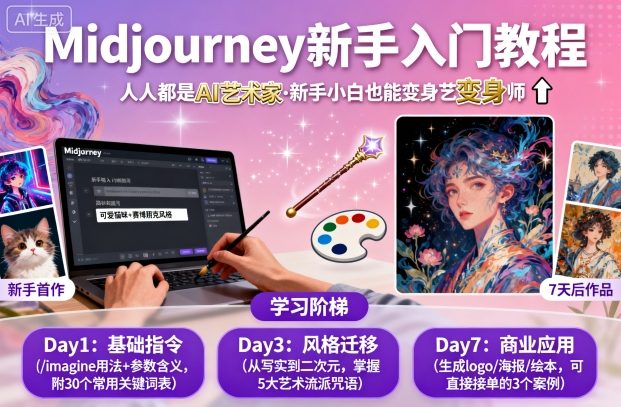 midjourney新手入门教程：人人都是AI艺术家，新手小白也能变身艺术大师-余宽网创