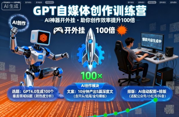 GPT自媒体创作训练营：AI神器开外挂，助你创作效率提升100倍-余宽网创