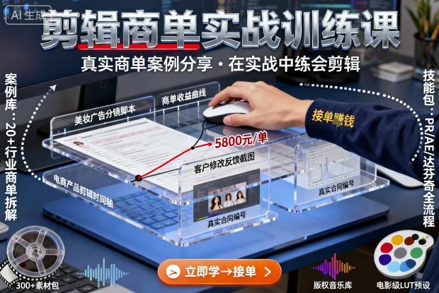 剪辑商单实战训练课，真实商单案例分享，在实战中练会剪辑-余宽网创