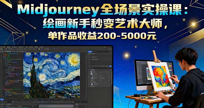 Midjourney全场景实操课：绘画新手秒变艺术大师，单作品收益200-5000元-余宽网创