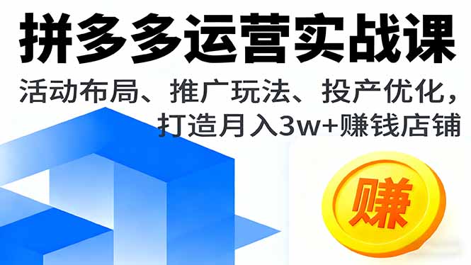 拼多多运营实战课，活动布局、推广玩法、投产优化，打造月入3w+赚钱店铺-佐思资源网下载-专注于互联网平台分享平台