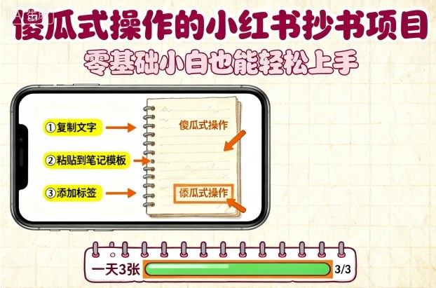傻瓜式操作的小红书抄书项目，会复制粘贴就行，零基础小白也能一天3张-佐思资源网下载-专注于互联网平台分享平台