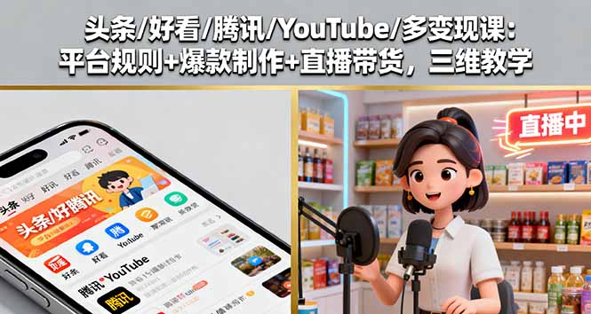 头条/好看/腾讯/YouTube/多变现课：平台规则+爆款制作+直播带货，三维教学-佐思资源网下载-专注于互联网平台分享平台