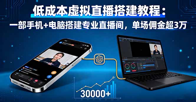 低成本虚拟直播搭建教程：一部手机+电脑搭建专业直播间，单场佣金超3万-佐思资源网下载-专注于互联网平台分享平台