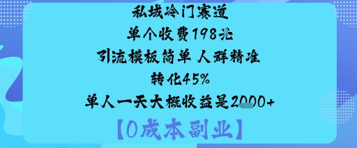 私域冷门赛道:单个收费198米引流模板简单人群精准转化45%单人一天大概收益是1k+-佐思资源网下载-专注于互联网平台分享平台