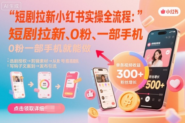 短剧拉新小红书实操全流程，0粉一部手机就可以做，详细教程-佐思资源网下载-专注于互联网平台分享平台