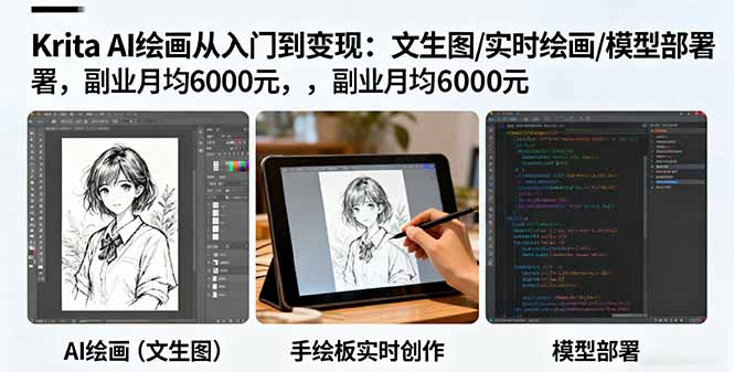 Krita AI绘画从入门到变现：文生图/实时绘画/模型部署，副业月均6000元-佐思资源网下载-专注于互联网平台分享平台