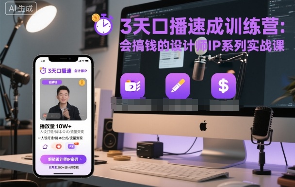 3天口播速成训练营，会搞钱的设计师IP系列实战课-佐思资源网下载-专注于互联网平台分享平台
