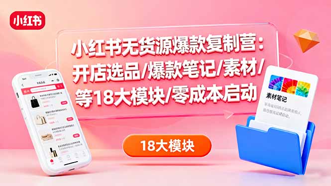 小红书无货源爆款复制营：开店选品/爆款笔记/素材/等18大模块/零成本启动-佐思资源网下载-专注于互联网平台分享平台