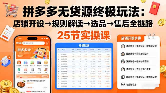 拼多多无货源终极玩法：店铺开设→规则解读→选品→售后全链路,25节实操课-佐思资源网下载-专注于互联网平台分享平台