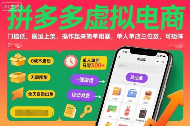 拼多多虚拟电商，门槛低，搬运上架，操作起来简单粗暴，单人单店三位数，可矩阵-佐思资源网下载-专注于互联网平台分享平台