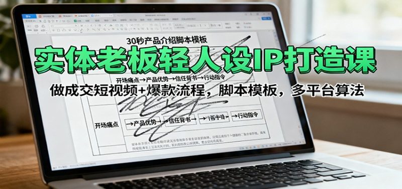 实体老板轻人设IP打造课:做成交短视频+爆款流程,脚本模板,多平台算法-余宽网创