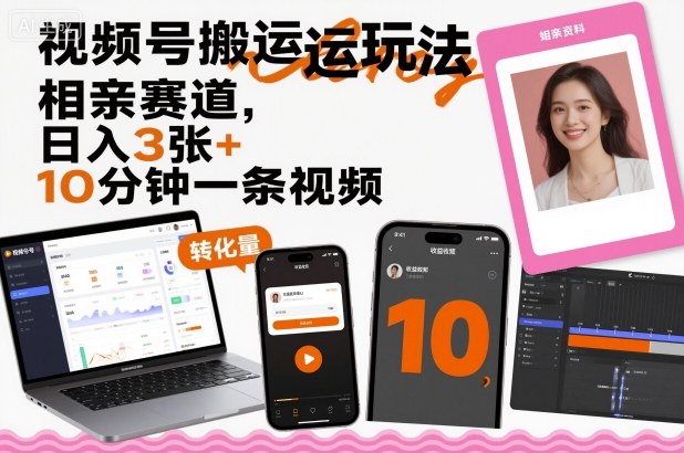 视频号搬运玩法，相亲赛道，日入3张+，10分钟一条视频-佐思资源网下载-专注于互联网平台分享平台