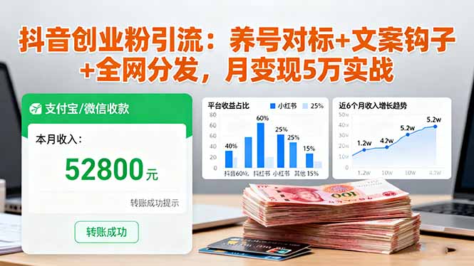 抖音创业粉引流：养号对标+文案钩子+全网分发，月变现5万实战-佐思资源网下载-专注于互联网平台分享平台
