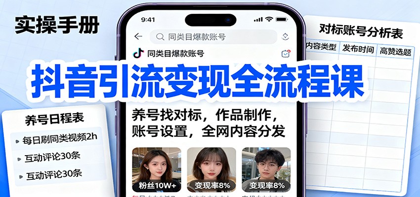 抖音引流变现全流程课：养号找对标，作品制作，账号设置，全网内容分发-佐思资源网下载-专注于互联网平台分享平台