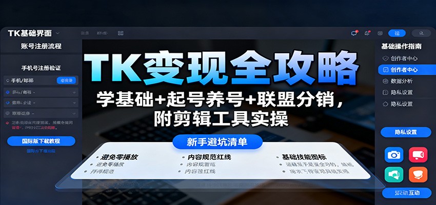 TK变现全攻略：学基础+起号养号+联盟分销，附剪辑工具实操-佐思资源网下载-专注于互联网平台分享平台