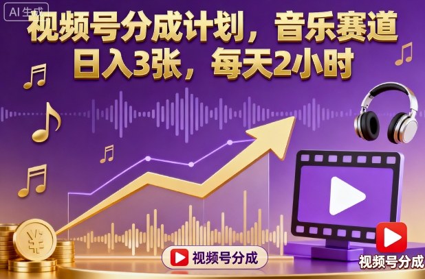 视频号分成计划，音乐赛道，日入3张，每天2小时-佐思资源网下载-专注于互联网平台分享平台