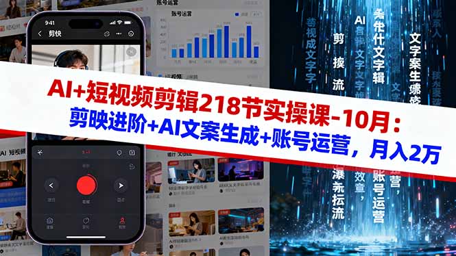AI+短视频剪辑218节实操课-10月：剪映进阶+AI文案生成+账号运营，月入2万-佐思资源网下载-专注于互联网平台分享平台