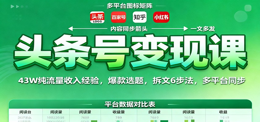 头条号变现课：43W纯流量收入经验，爆款选题，拆文6步法，多平台同步-佐思资源网下载-专注于互联网平台分享平台