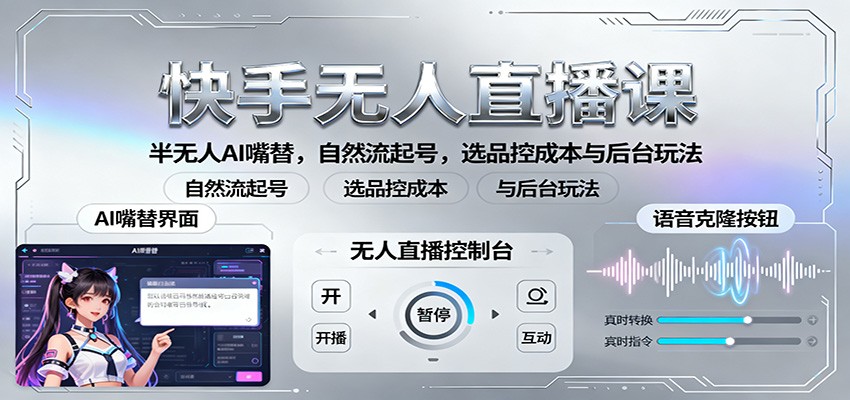 快手无人直播课：半无人AI嘴替，自然流起号，选品控成本与后台玩法-佐思资源网下载-专注于互联网平台分享平台