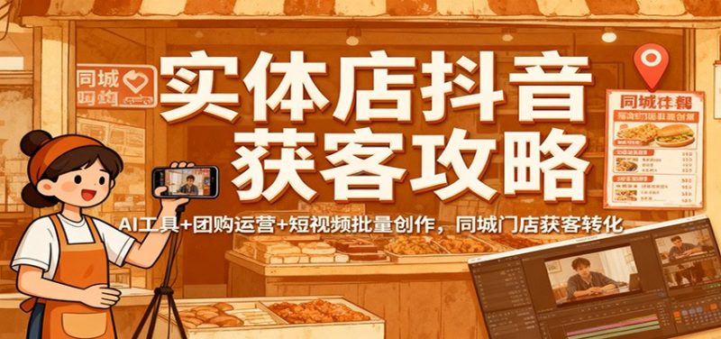 实体店抖音获客攻略:AI工具+团购运营+短视频批量创作,同城门店获客转化-白蛇网赚-余宽网创