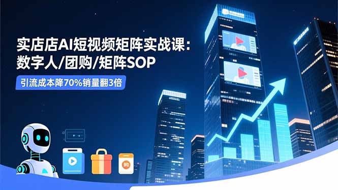 实体店AI短视频矩阵实战课:数字人/团购/矩阵SOP,引流成本降70%销量翻3倍-白蛇网赚-余宽网创