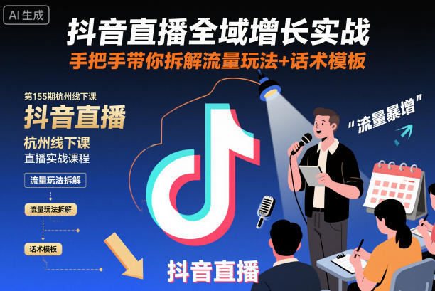 抖音直播全域增长实战第155期杭州线下课，手把手带你拆解流量玩法+话术模板-白蛇网赚-佐思资源网下载-专注于互联网平台分享平台