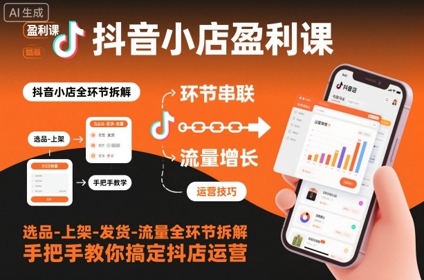 抖音小店盈利课-选品-上架-发货-流量全环节拆解,手把手教你搞定抖店运营-白蛇网赚-余宽网创