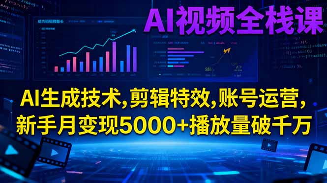AI视频全栈课:AI生成技术,剪辑特效,账号运营,新手月变现5000+播放量破千万-白蛇网赚-佐思资源网下载-专注于互联网平台分享平台