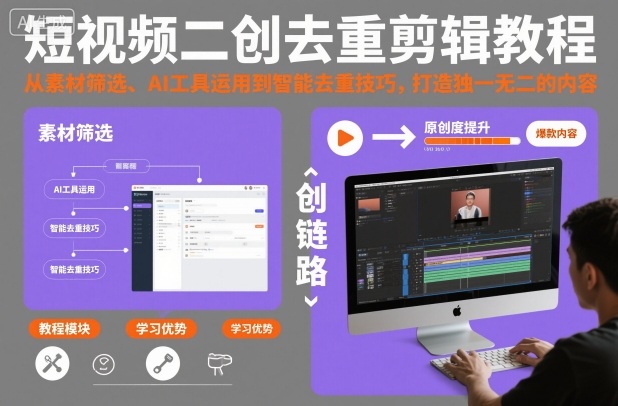 短视频二创去重剪辑教程,从素材筛选、AI工具运用到智能去重技巧,打造独一无二的内容-白蛇网赚-佐思资源网下载-专注于互联网平台分享平台