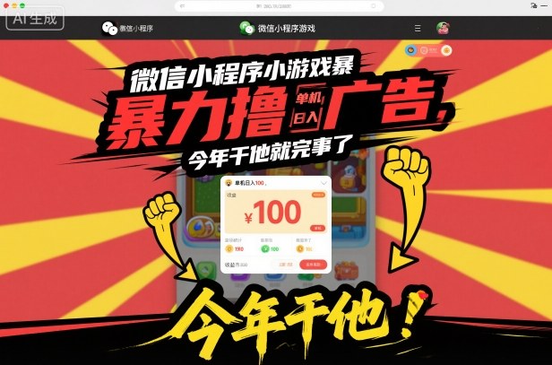 微信小程序小游戏暴力撸广告，单机日入100，今年干他就完事了-白蛇网赚-佐思资源网下载-专注于互联网平台分享平台