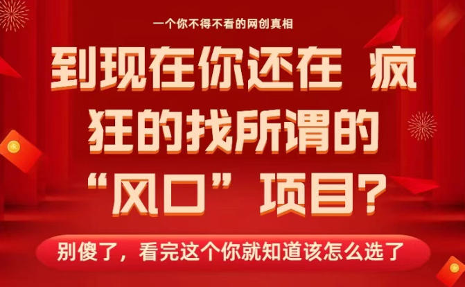 马上26年了，你还在找所谓的风口项目？别傻了，看完这个你全都懂了！【揭秘】-白蛇网赚-佐思资源网下载-专注于互联网平台分享平台