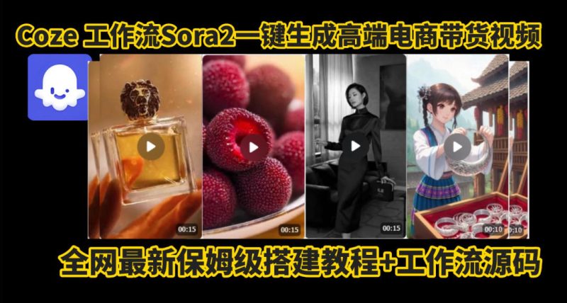 coze智能体sora2一键生成电商带货高端视频工作流保姆级拆解教程,无需剪辑,无需拍摄-白蛇网赚-余宽网创
