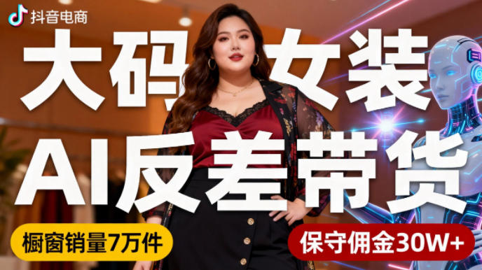 抖音小众赛道，大码女装AI反差带货，不用直播，每天6条作品，橱窗卖7万件，保守佣金30W+-白蛇网赚-佐思资源网下载-专注于互联网平台分享平台
