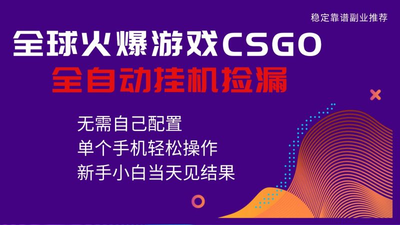 火爆游戏CSGO全自动捡漏，独家最新玩法，单个手机可操作，新手小白日入500+-白蛇网赚-余宽网创