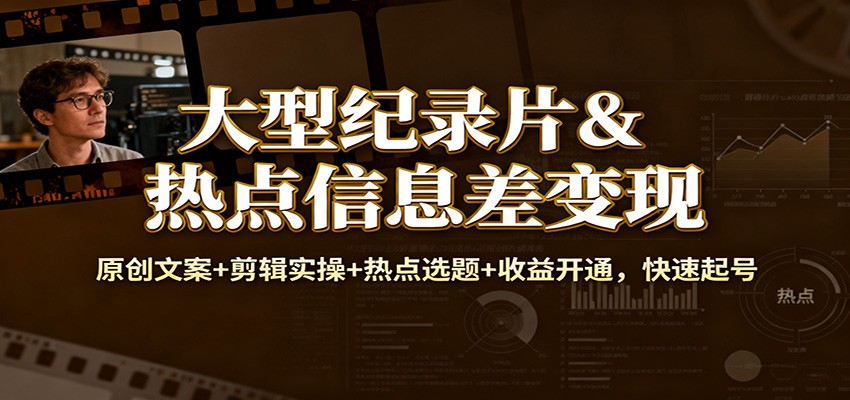 大型纪录片&热点信息差变现：原创文案+剪辑实操+热点选题+收益开通，快速起号-白蛇网赚-佐思资源网下载-专注于互联网平台分享平台