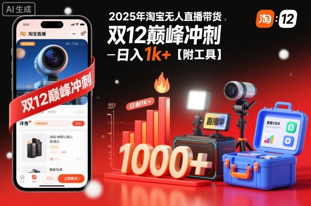 2025年淘宝无人直播带货，冲刺双12，日入1k+【附工具】【揭秘】-白蛇网赚-佐思资源网下载-专注于互联网平台分享平台
