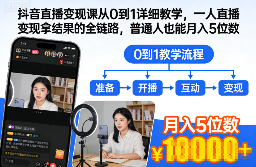 抖音直播变现课从0到1详细教学，一人直播变现拿结果的全链路，普通人也能月入5位数-白蛇网赚-佐思资源网下载-专注于互联网平台分享平台