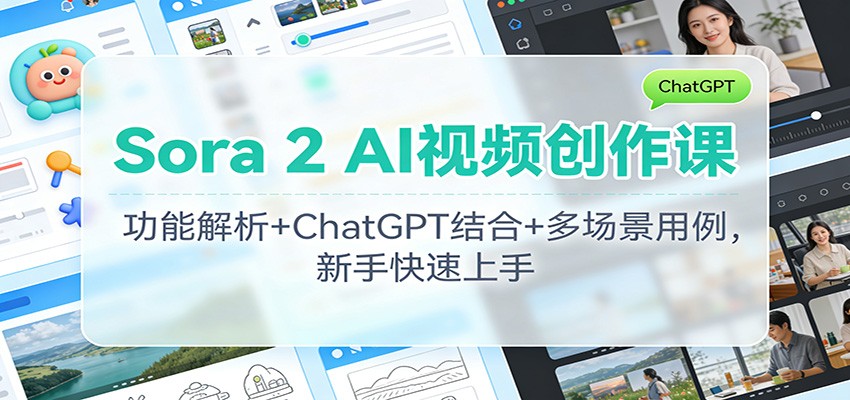 Sora 2 AI视频创作课：功能解析+ChatGPT结合+多场景用例，新手快速上手-白蛇网赚-余宽网创