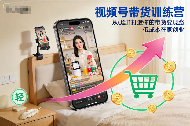 视频号带货训练营,从0到1打造你的带货变现路,低成本在家创业-白蛇网赚-余宽网创