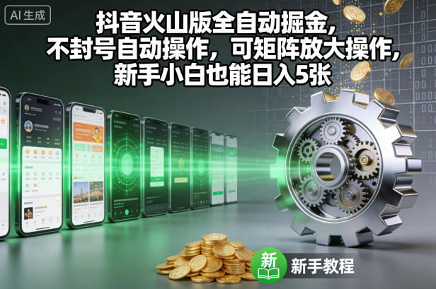 抖音火山版全自动掘金,不封号自动操作,可矩阵放大操作,新手小白也能日入5张【揭秘】-白蛇网赚-余宽网创