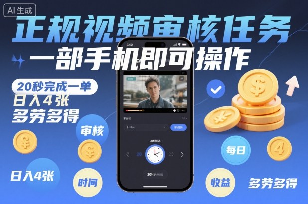 正规视频审核任务，一部手机即可操作，20秒完成一单，日入4张，多劳多得【揭秘】-白蛇网赚-佐思资源网下载-专注于互联网平台分享平台